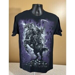 Liquid Blue 2011 Grim Reaper On Horse Skulls AOP Graphic Purple Tee Men’s Size M